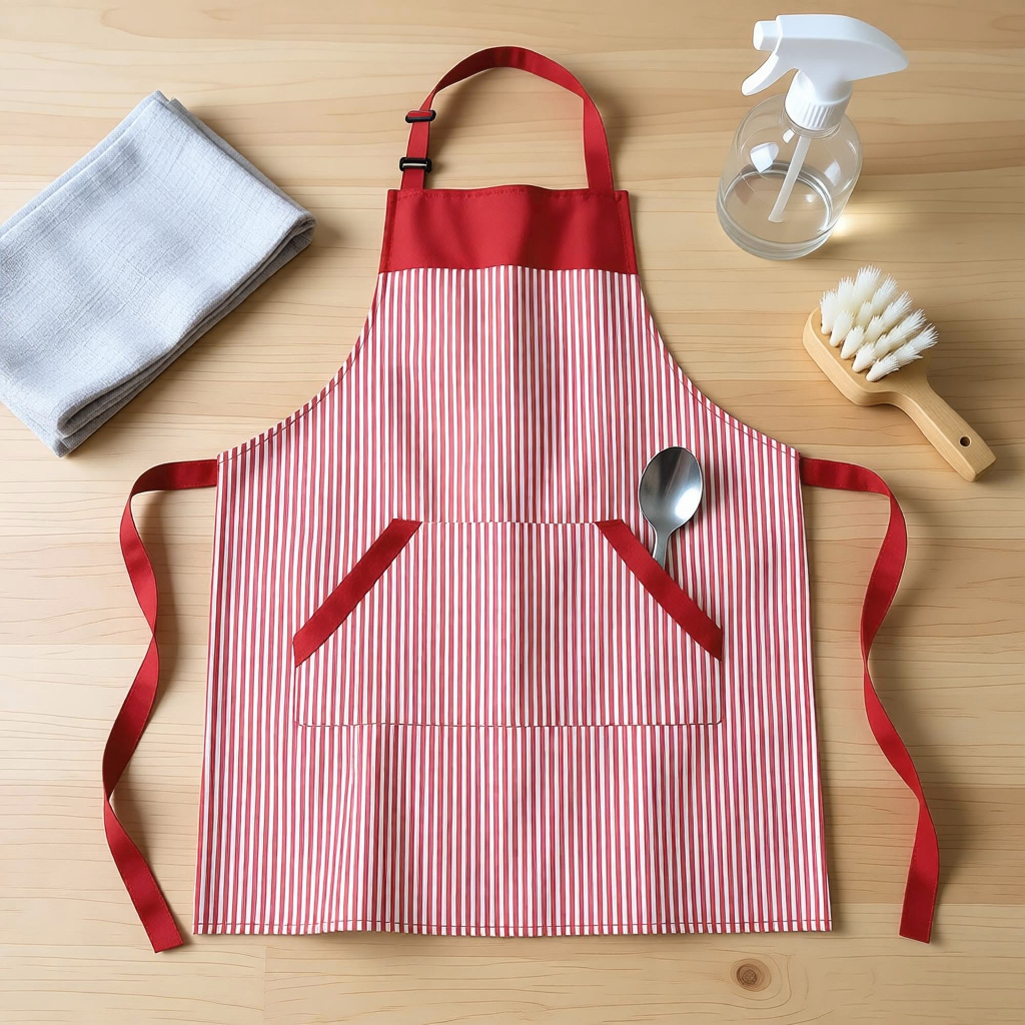 Anna-Kaci Striped Kitchen Apron Cotton Blend Adjustable Neck Apron with Pockets Chef Cooking Server Apron