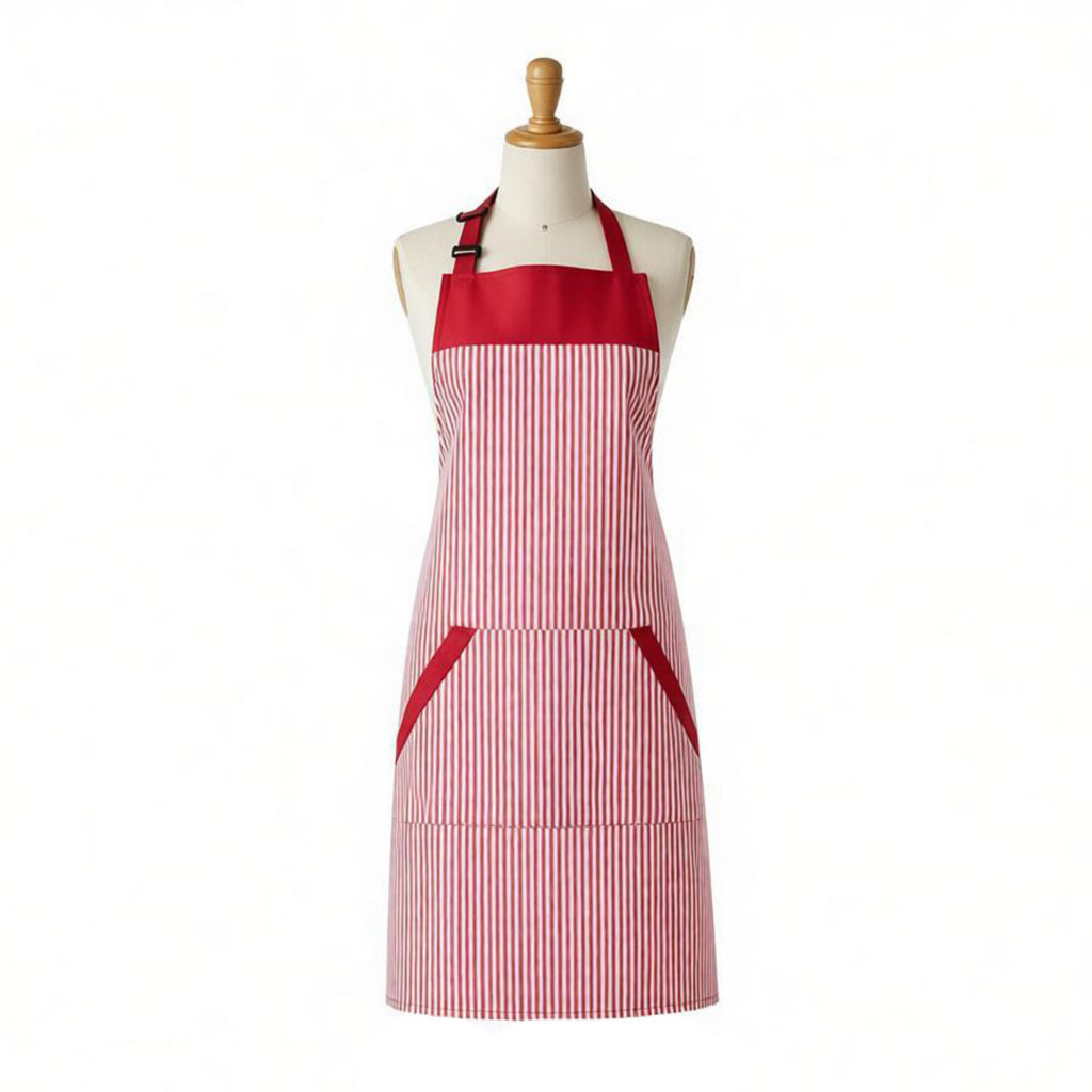 Anna-Kaci Striped Kitchen Apron Cotton Blend Adjustable Neck Apron with Pockets Chef Cooking Server Apron
