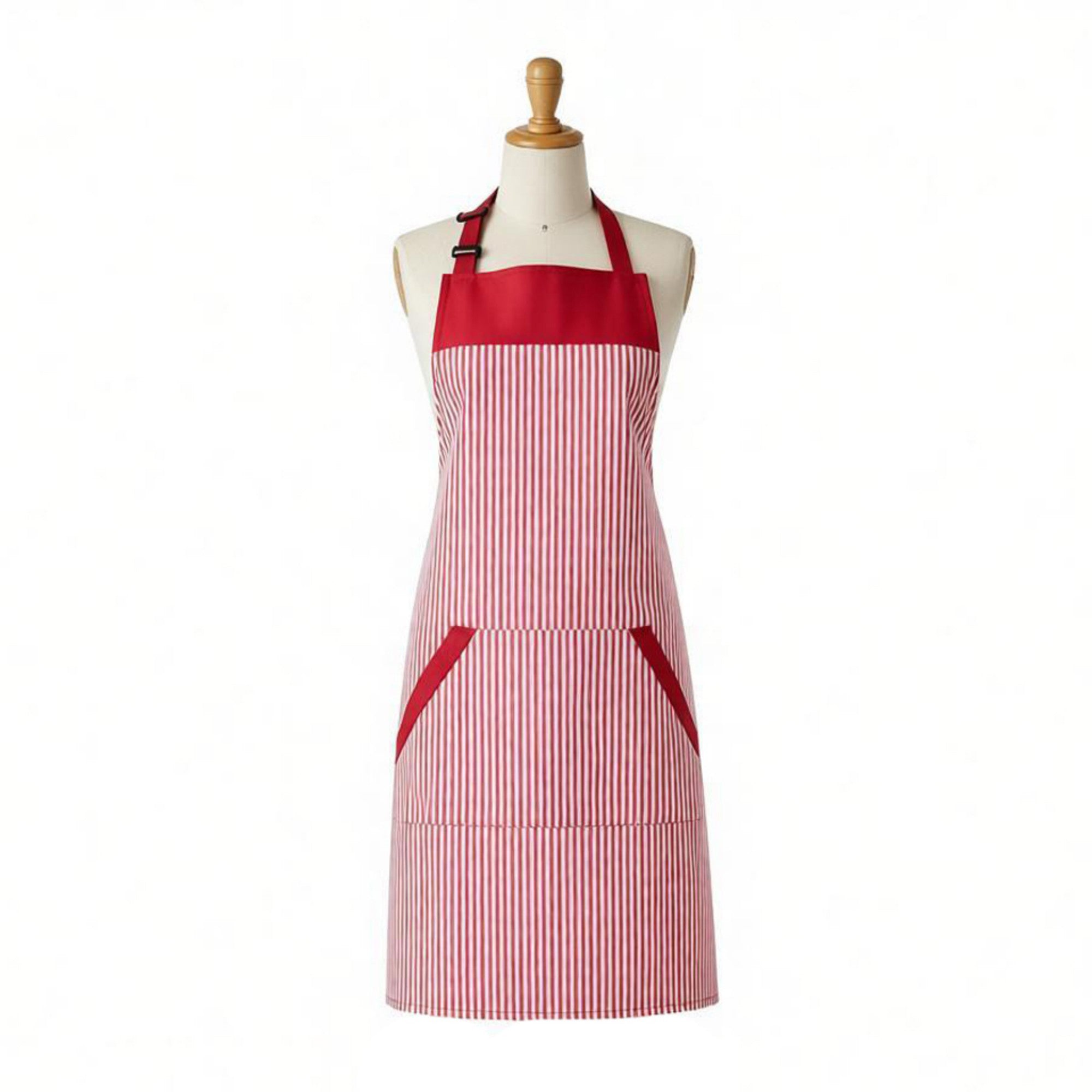 Anna-Kaci Striped Kitchen Apron Cotton Blend Adjustable Neck Apron with Pockets Chef Cooking Server Apron