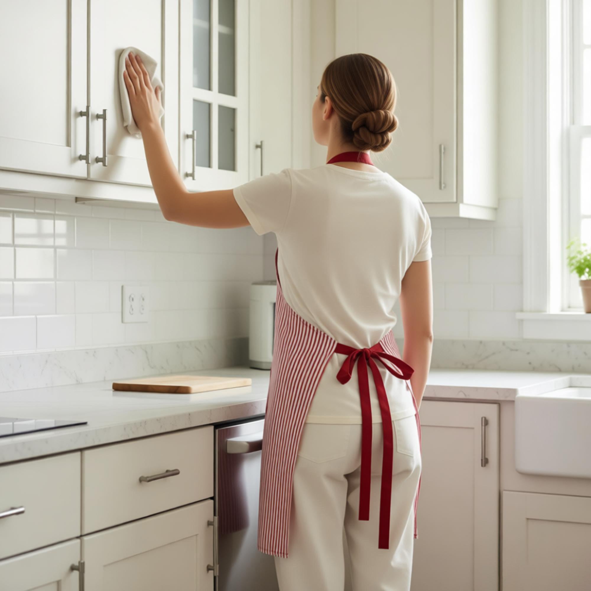 Anna-Kaci Striped Kitchen Apron Cotton Blend Adjustable Neck Apron with Pockets Chef Cooking Server Apron