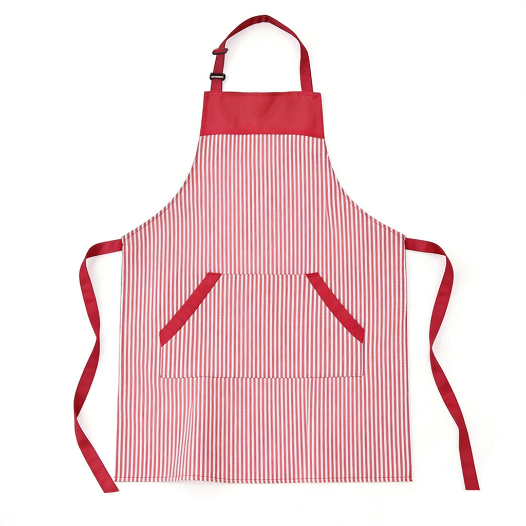 Anna-Kaci Striped Kitchen Apron Cotton Blend Adjustable Neck Apron with Pockets Chef Cooking Server Apron