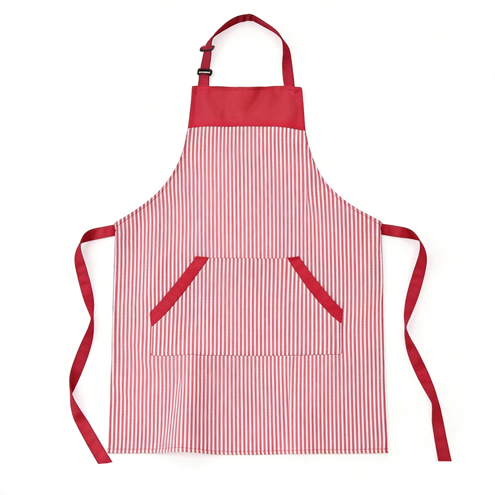 Anna-Kaci Striped Kitchen Apron Cotton Blend Adjustable Neck Apron with Pockets Chef Cooking Server Apron