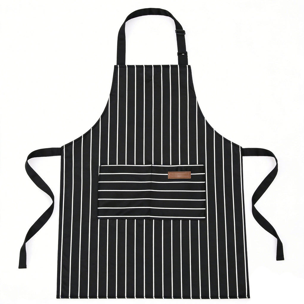 Anna-Kaci Striped Kitchen Apron Cotton Blend Adjustable Neck Apron with Pocket for Cooking Baking Home Use