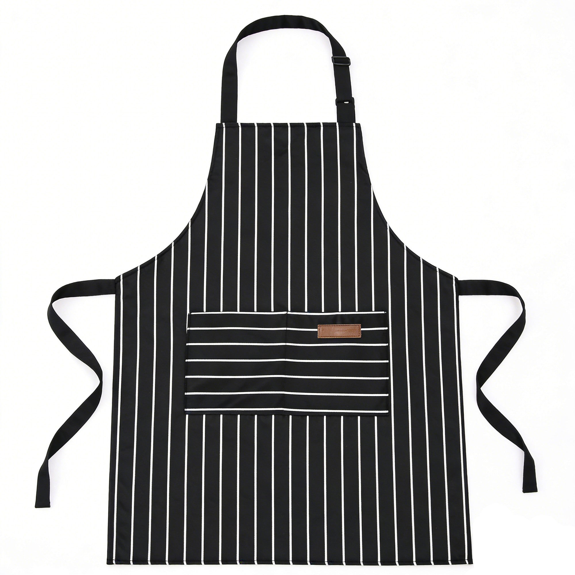 Anna-Kaci Striped Kitchen Apron Cotton Blend Adjustable Neck Apron with Pocket for Cooking Baking Home Use