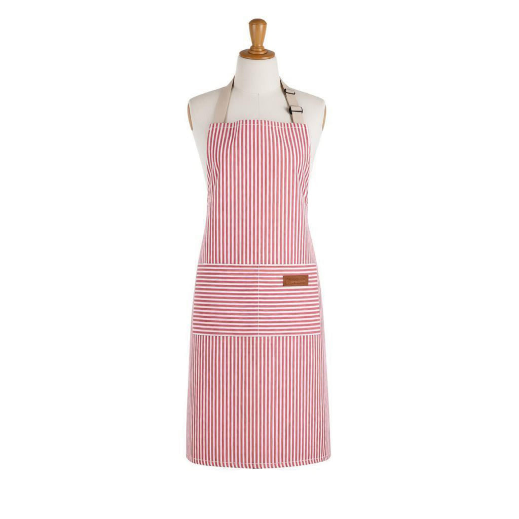 Anna-Kaci Striped Kitchen Apron Cotton Blend Adjustable Neck Apron with Pocket for Cooking Baking Home Use