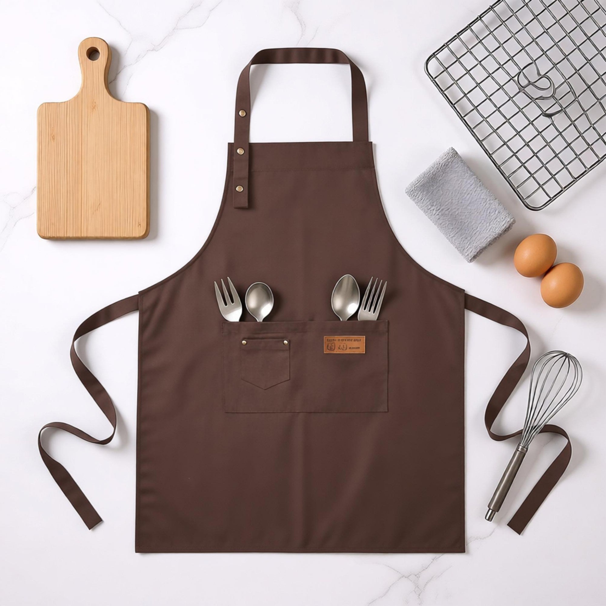 Anna-Kaci Kitchen Apron Cotton Blend Adjustable Neck Apron with Pocket for Cooking Baking Crafting