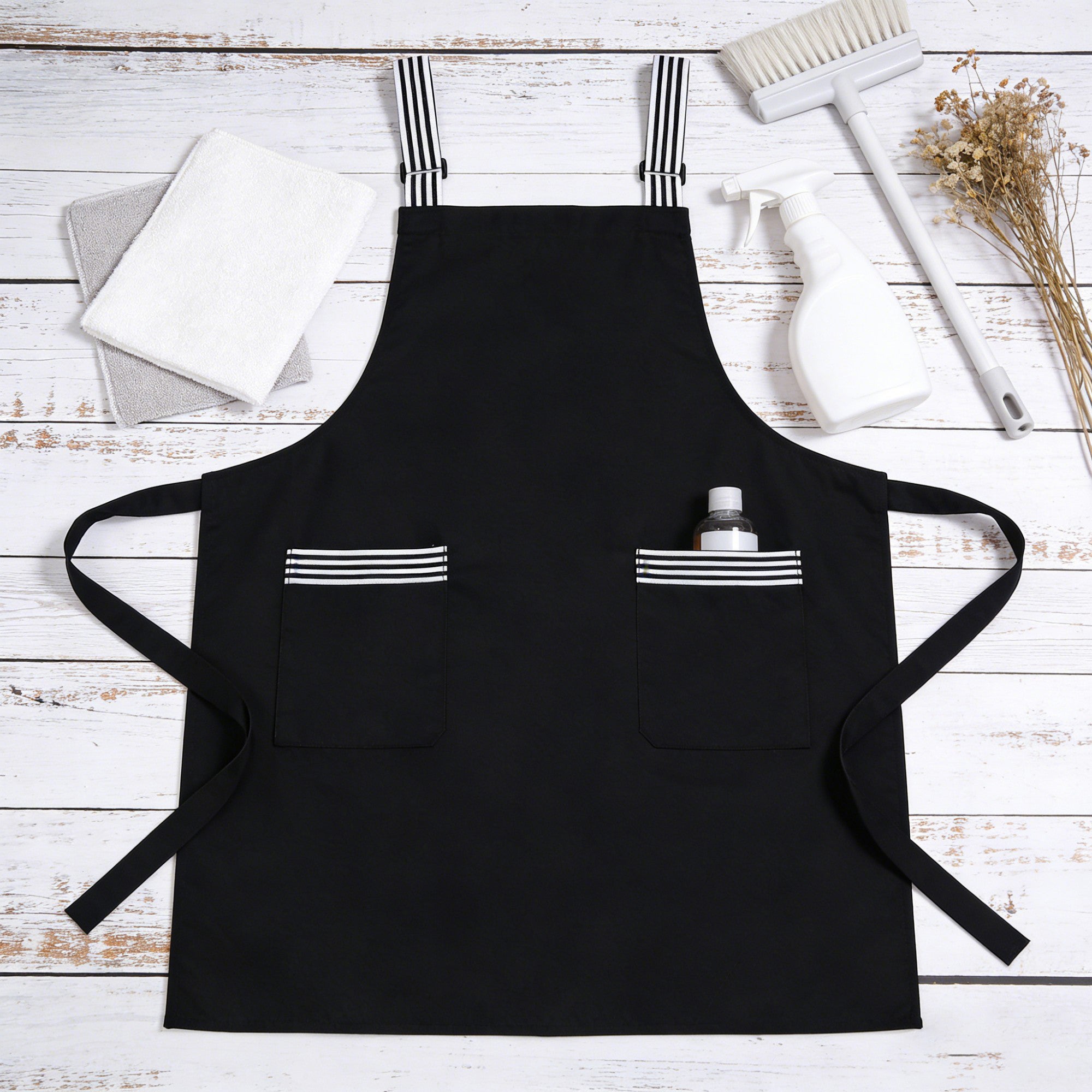 Anna-Kaci Kitchen Apron Cotton Blend Adjustable Neck Apron with Dual Pockets for Cooking Baking Kitchen Use