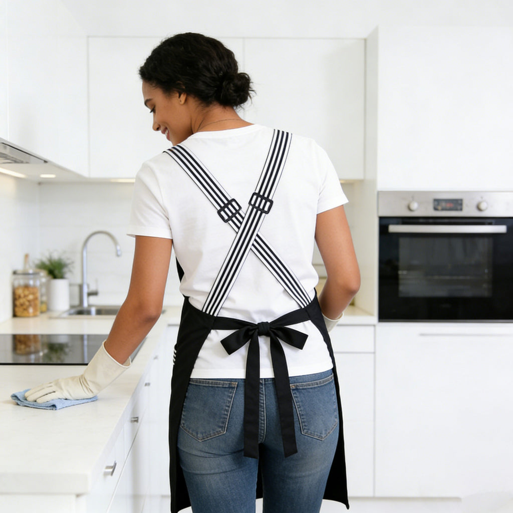 Anna-Kaci Kitchen Apron Cotton Blend Adjustable Neck Apron with Dual Pockets for Cooking Baking Kitchen Use