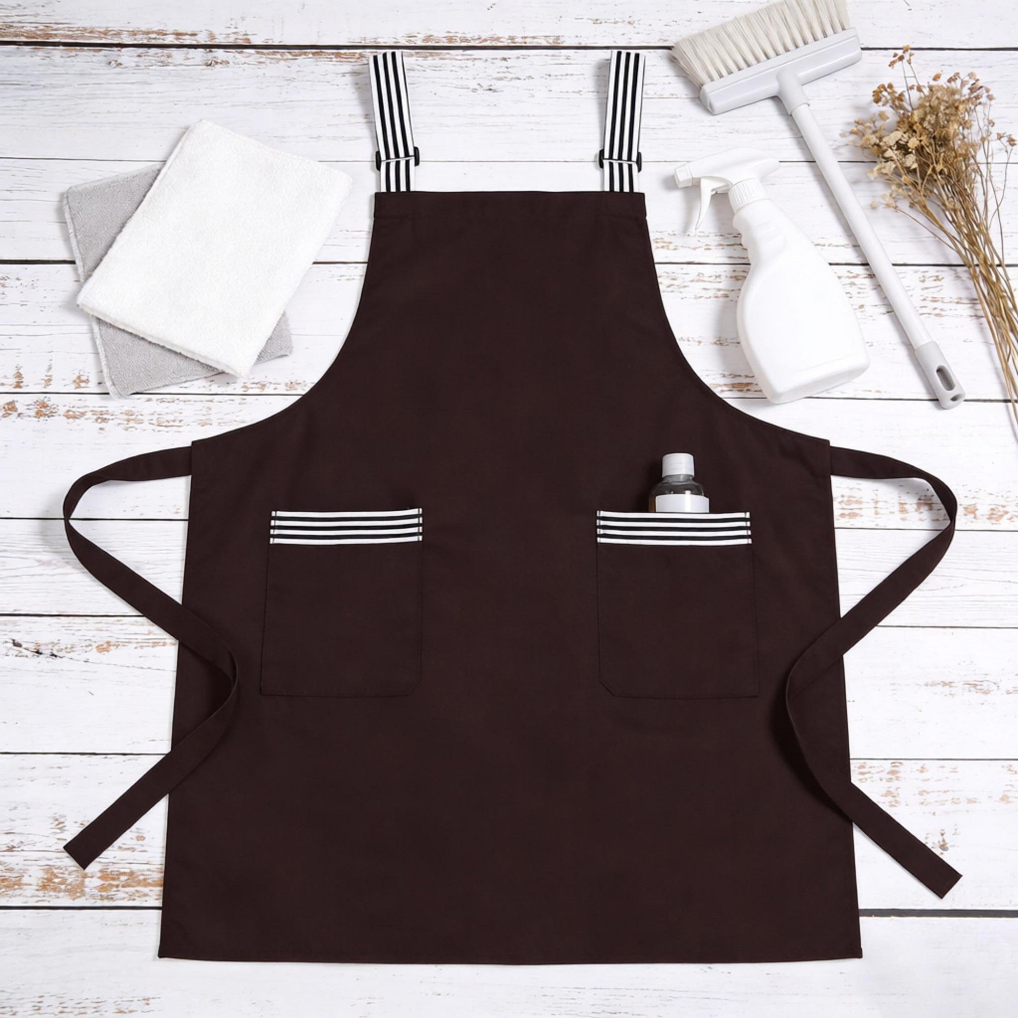 Anna-Kaci Kitchen Apron Cotton Blend Adjustable Neck Apron with Dual Pockets for Cooking Baking Kitchen Use
