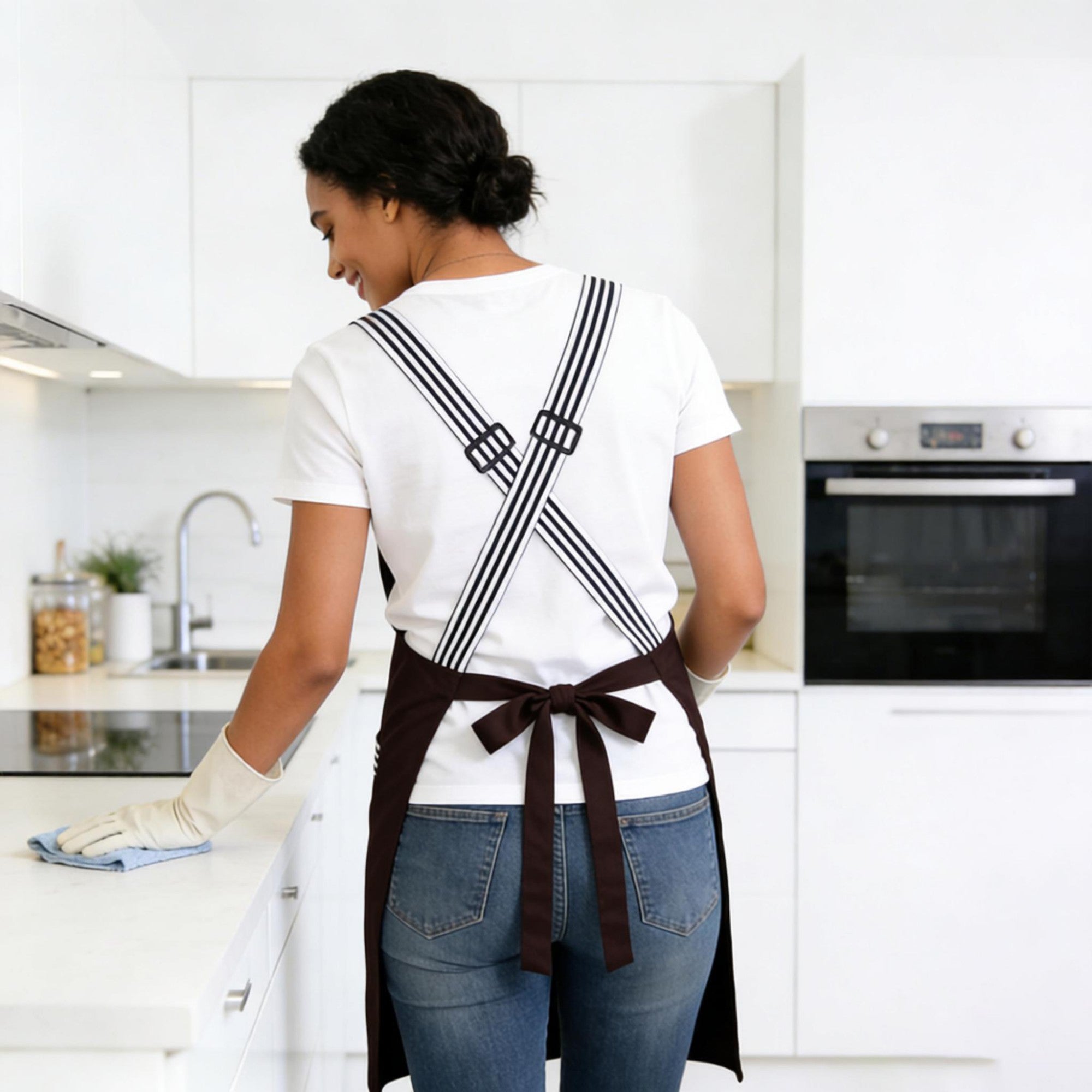 Anna-Kaci Kitchen Apron Cotton Blend Adjustable Neck Apron with Dual Pockets for Cooking Baking Kitchen Use