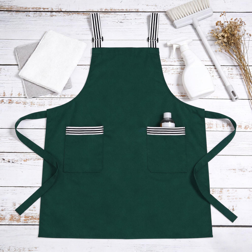 Anna-Kaci Kitchen Apron Cotton Blend Adjustable Neck Apron with Dual Pockets for Cooking Baking Kitchen Use