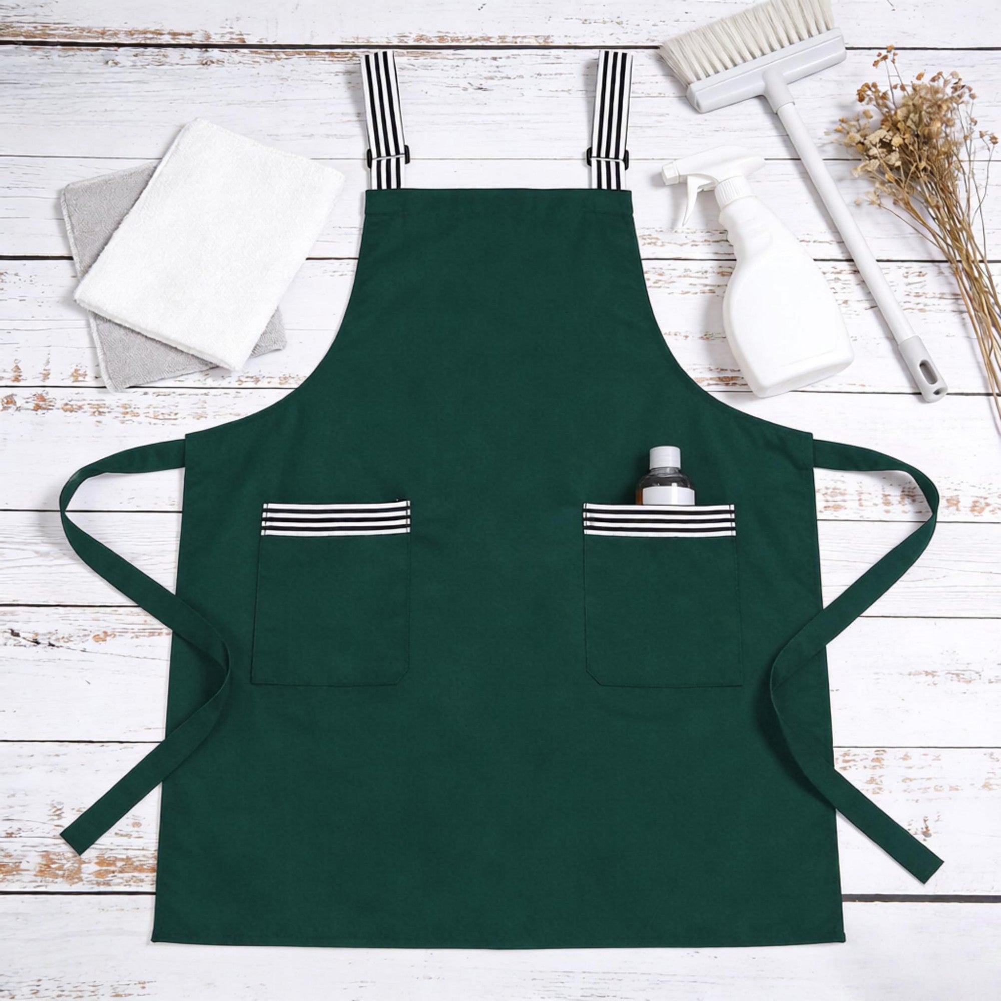 Anna-Kaci Kitchen Apron Cotton Blend Adjustable Neck Apron with Dual Pockets for Cooking Baking Kitchen Use
