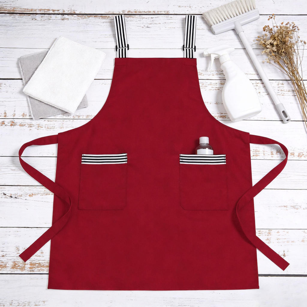 Anna-Kaci Kitchen Apron Cotton Blend Adjustable Neck Apron with Dual Pockets for Cooking Baking Kitchen Use