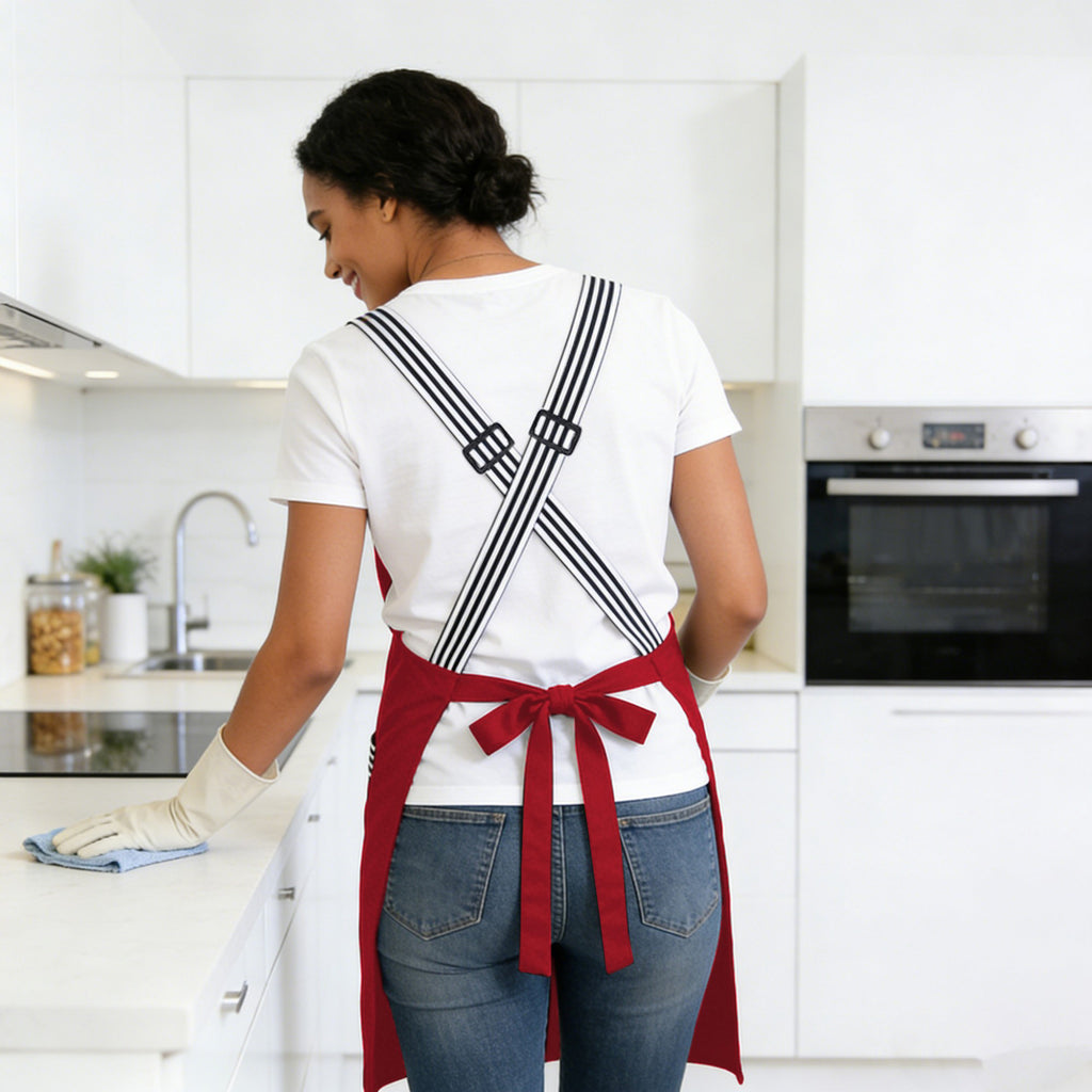 Anna-Kaci Kitchen Apron Cotton Blend Adjustable Neck Apron with Dual Pockets for Cooking Baking Kitchen Use