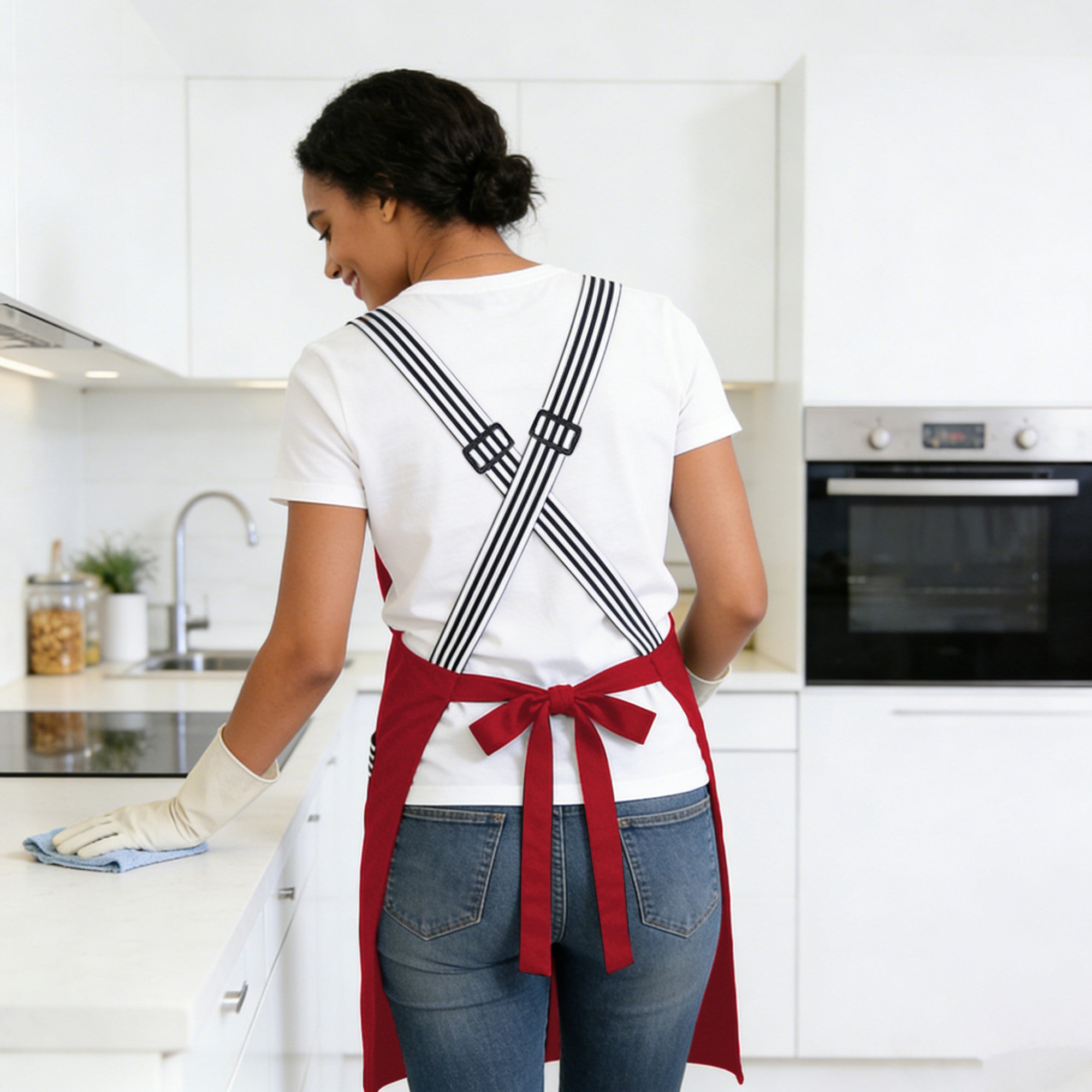 Anna-Kaci Kitchen Apron Cotton Blend Adjustable Neck Apron with Dual Pockets for Cooking Baking Kitchen Use