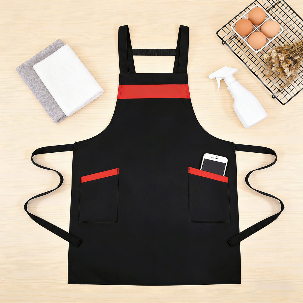 Anna-Kaci Kitchen Apron Adjustable Strap Apron with Contrast Trim and Dual Pockets for Cooking Work
