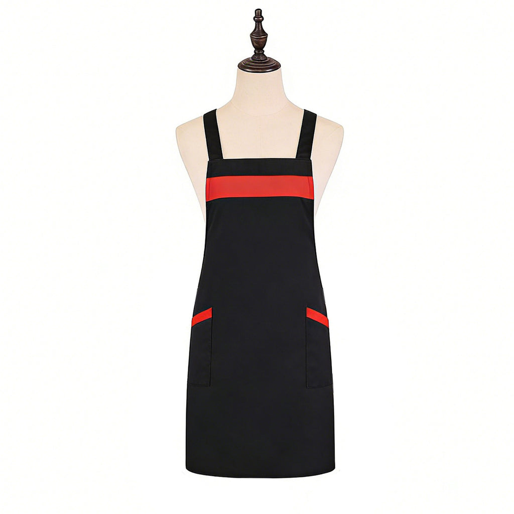 Anna-Kaci Kitchen Apron Adjustable Strap Apron with Contrast Trim and Dual Pockets for Cooking Work