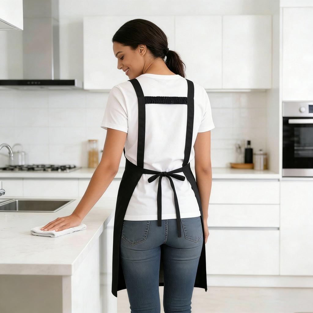 Anna-Kaci Kitchen Apron Adjustable Strap Apron with Contrast Trim and Dual Pockets for Cooking Work