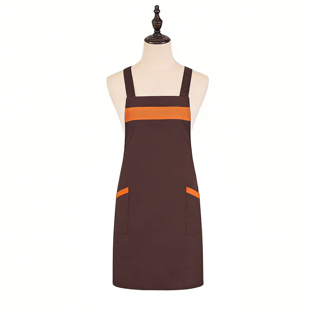 Anna-Kaci Kitchen Apron Adjustable Strap Apron with Contrast Trim and Dual Pockets for Cooking Work