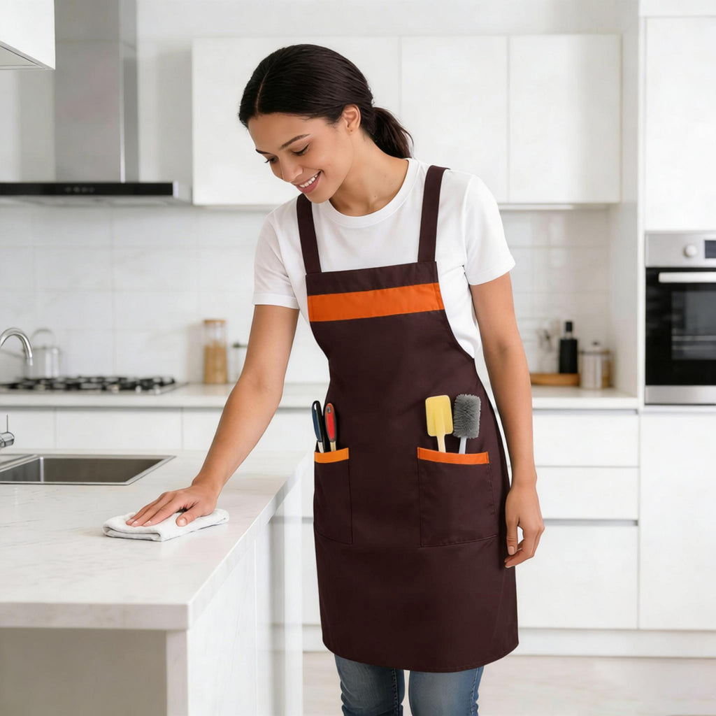 Anna-Kaci Kitchen Apron Adjustable Strap Apron with Contrast Trim and Dual Pockets for Cooking Work
