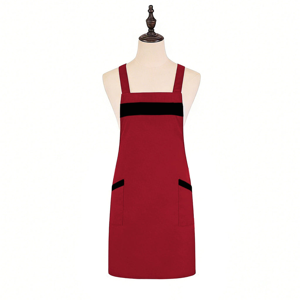 Anna-Kaci Kitchen Apron Adjustable Strap Apron with Contrast Trim and Dual Pockets for Cooking Work