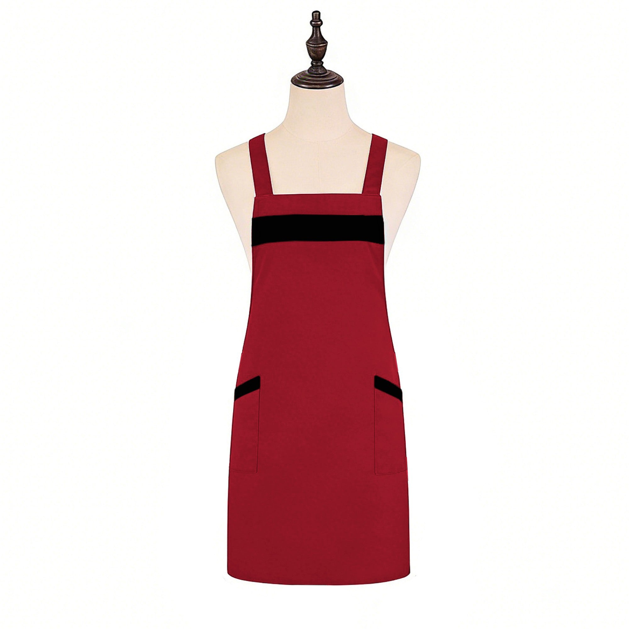 Anna-Kaci Kitchen Apron Adjustable Strap Apron with Contrast Trim and Dual Pockets for Cooking Work