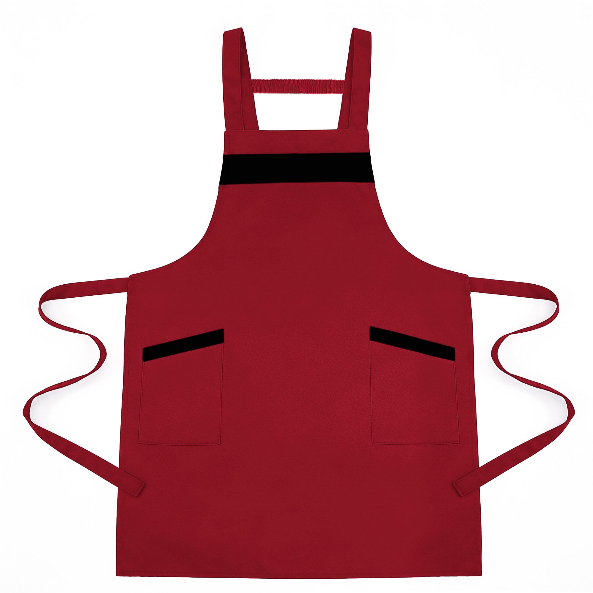 Anna-Kaci Kitchen Apron Adjustable Strap Apron with Contrast Trim and Dual Pockets for Cooking Work