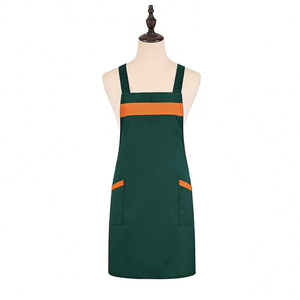 Anna-Kaci Kitchen Apron Adjustable Strap Apron with Contrast Trim and Dual Pockets for Cooking Work