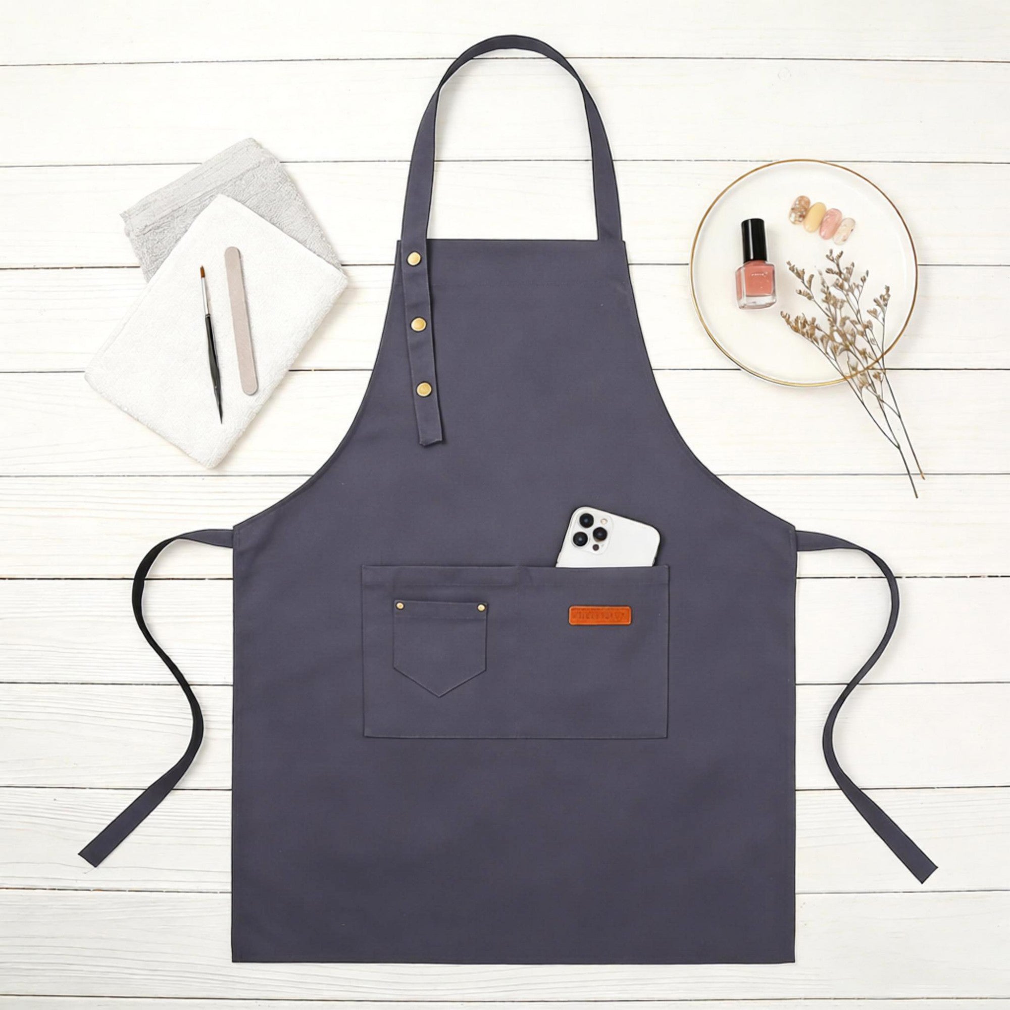 Anna-Kaci Kitchen Apron Polyester Adjustable Neck Apron with Pocket for Cooking Baking Work Use