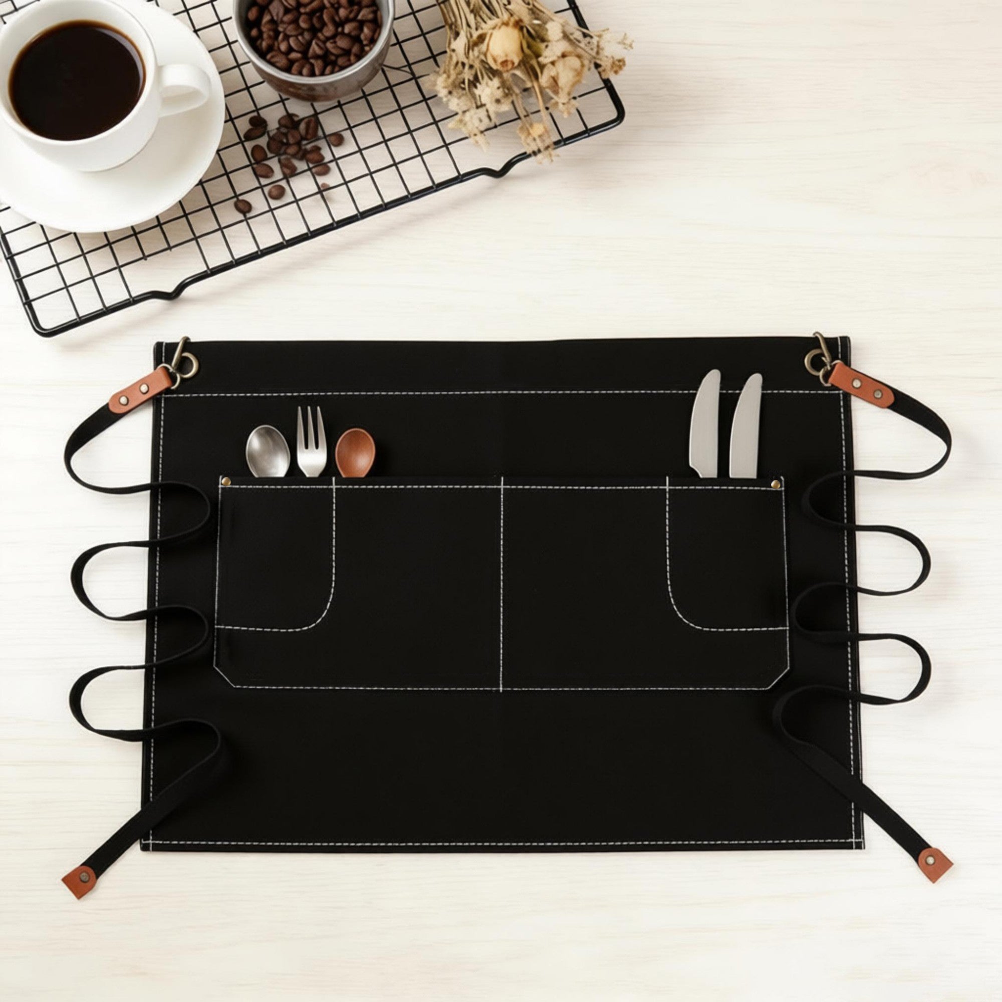 Anna-Kaci Waist Apron Cotton Work Apron with Multi Pocket Utility Design Adjustable Tie for Cooking Server