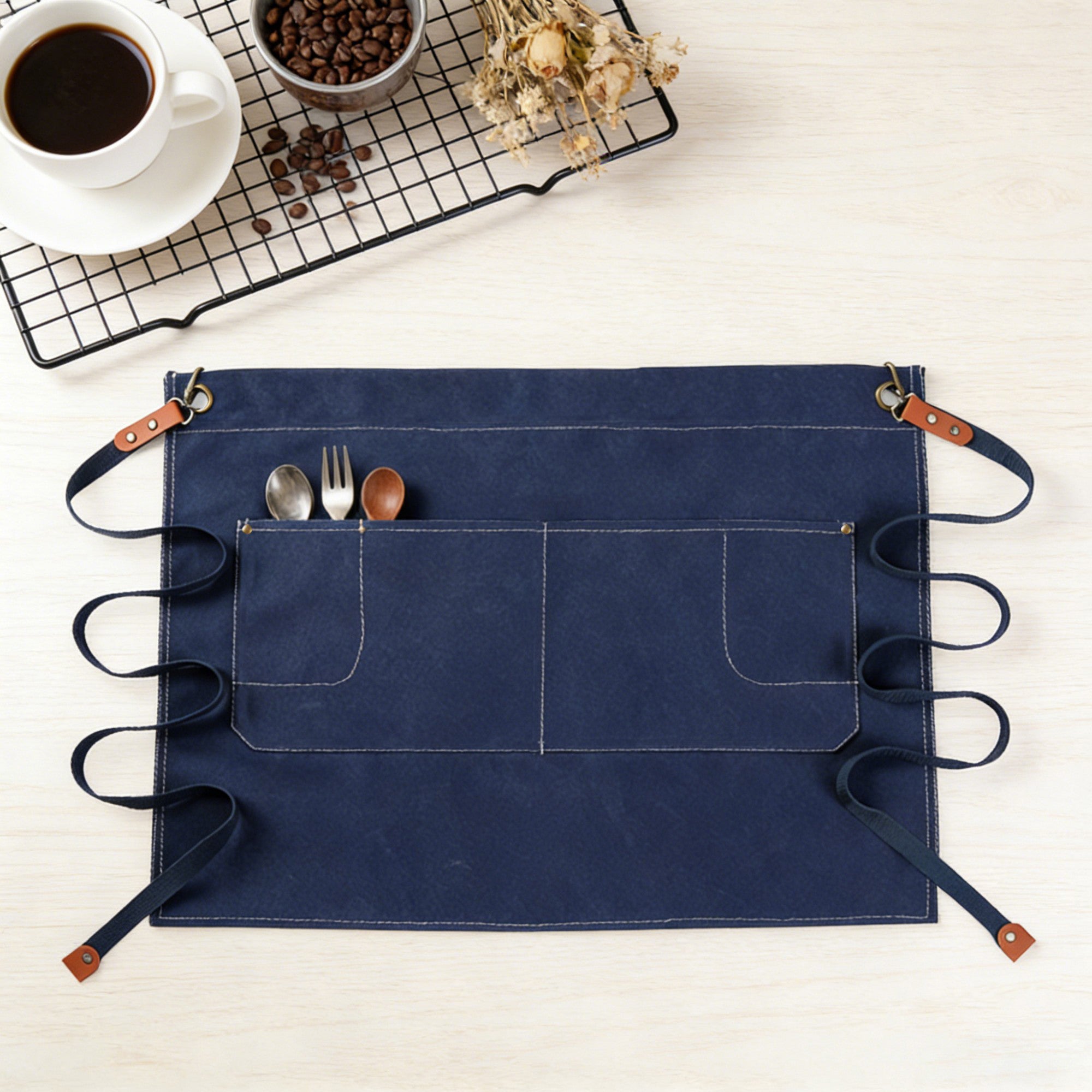 Anna-Kaci Waist Apron Cotton Work Apron with Multi Pocket Utility Design Adjustable Tie for Cooking Server