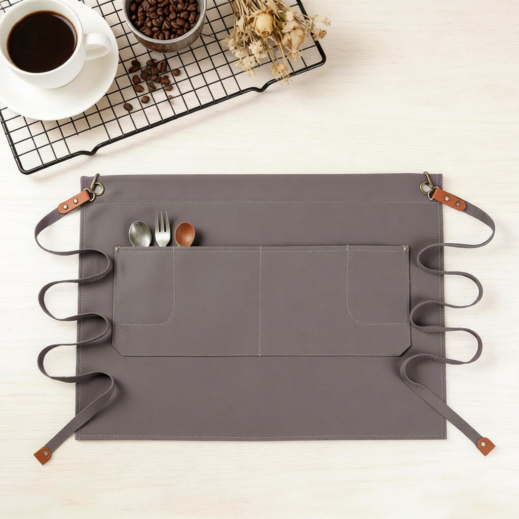 Anna-Kaci Waist Apron Cotton Work Apron with Multi Pocket Utility Design Adjustable Tie for Cooking Server