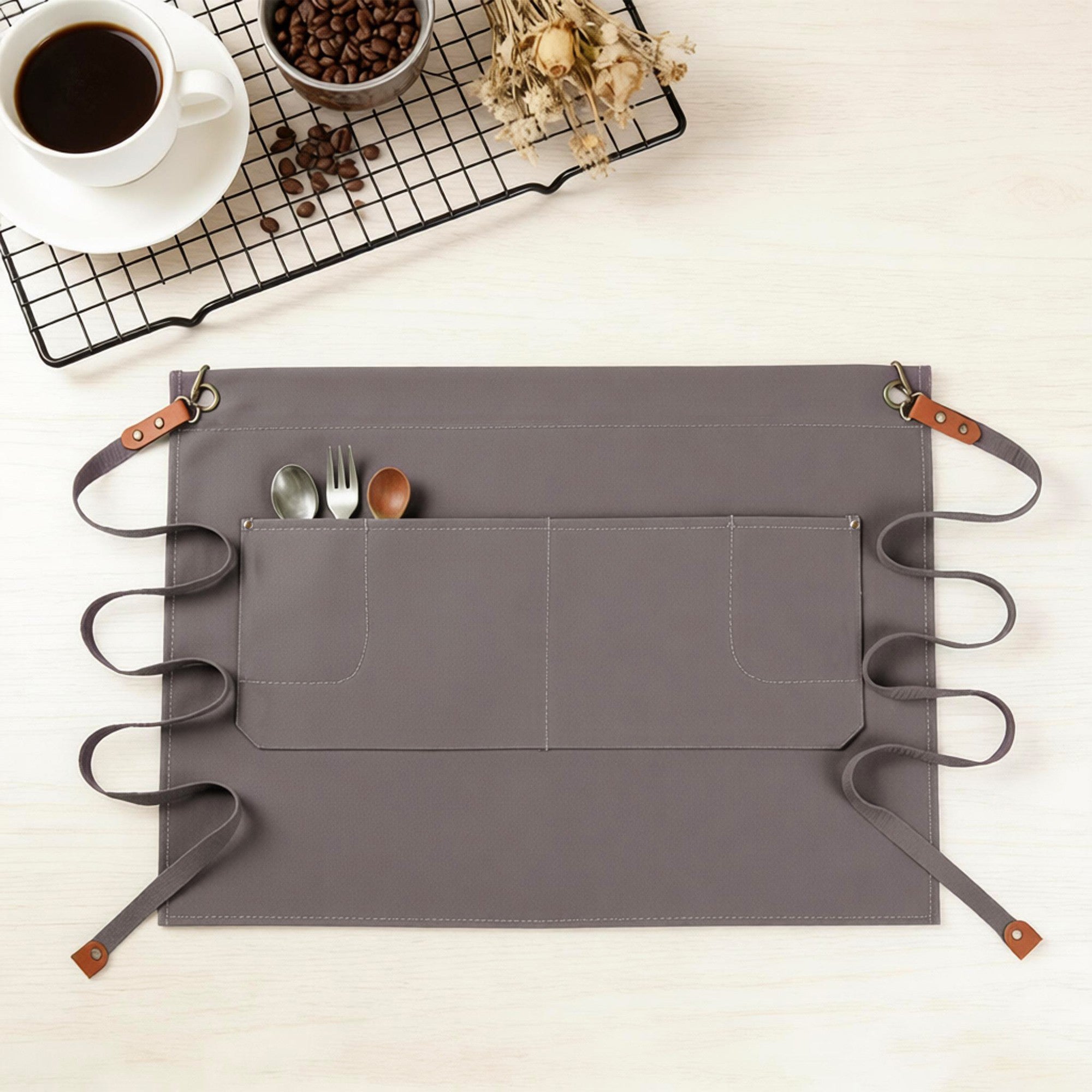 Anna-Kaci Waist Apron Cotton Work Apron with Multi Pocket Utility Design Adjustable Tie for Cooking Server