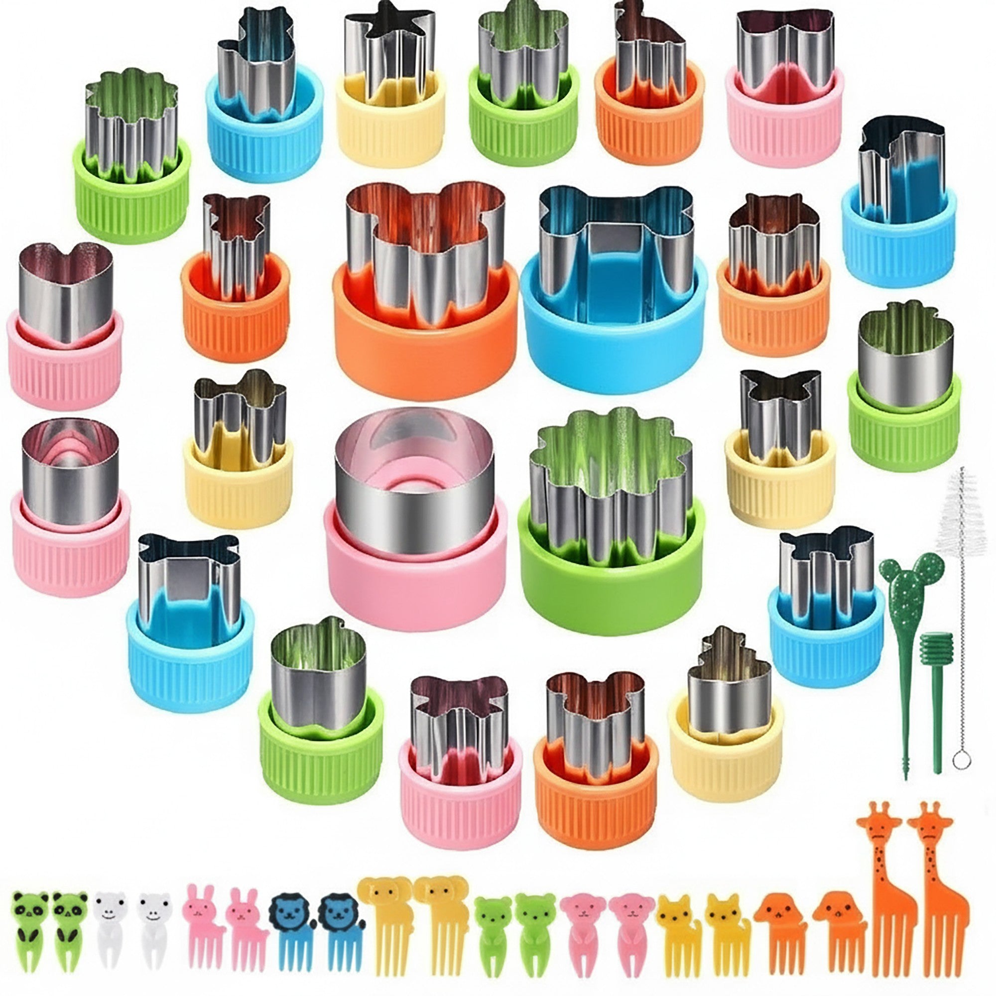 Anna-Kaci 47-Piece Fruit Cutter Set Stainless Steel Food Shape Molds with Animal Picks and Cleaning Brush
