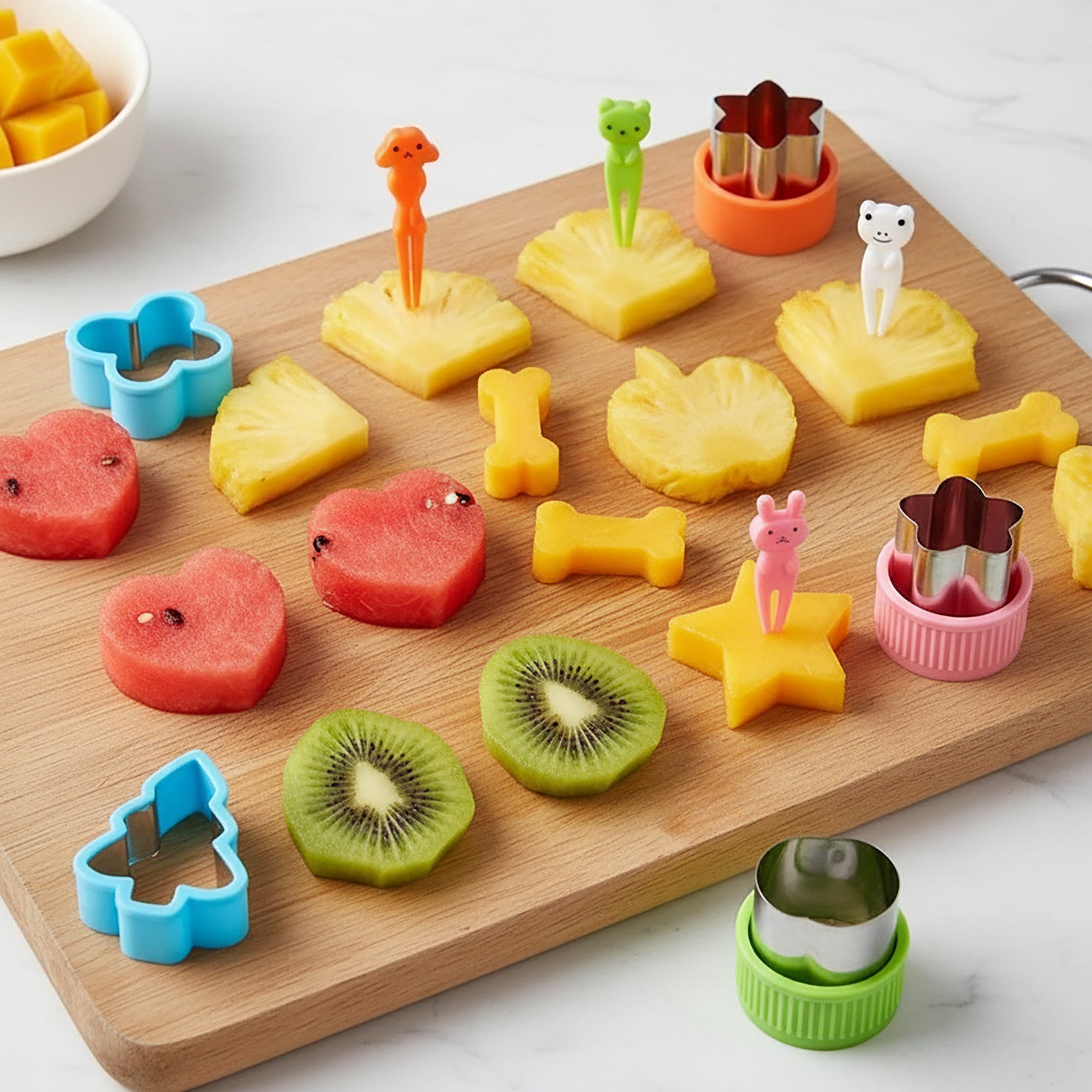 Anna-Kaci 47-Piece Fruit Cutter Set Stainless Steel Food Shape Molds with Animal Picks and Cleaning Brush