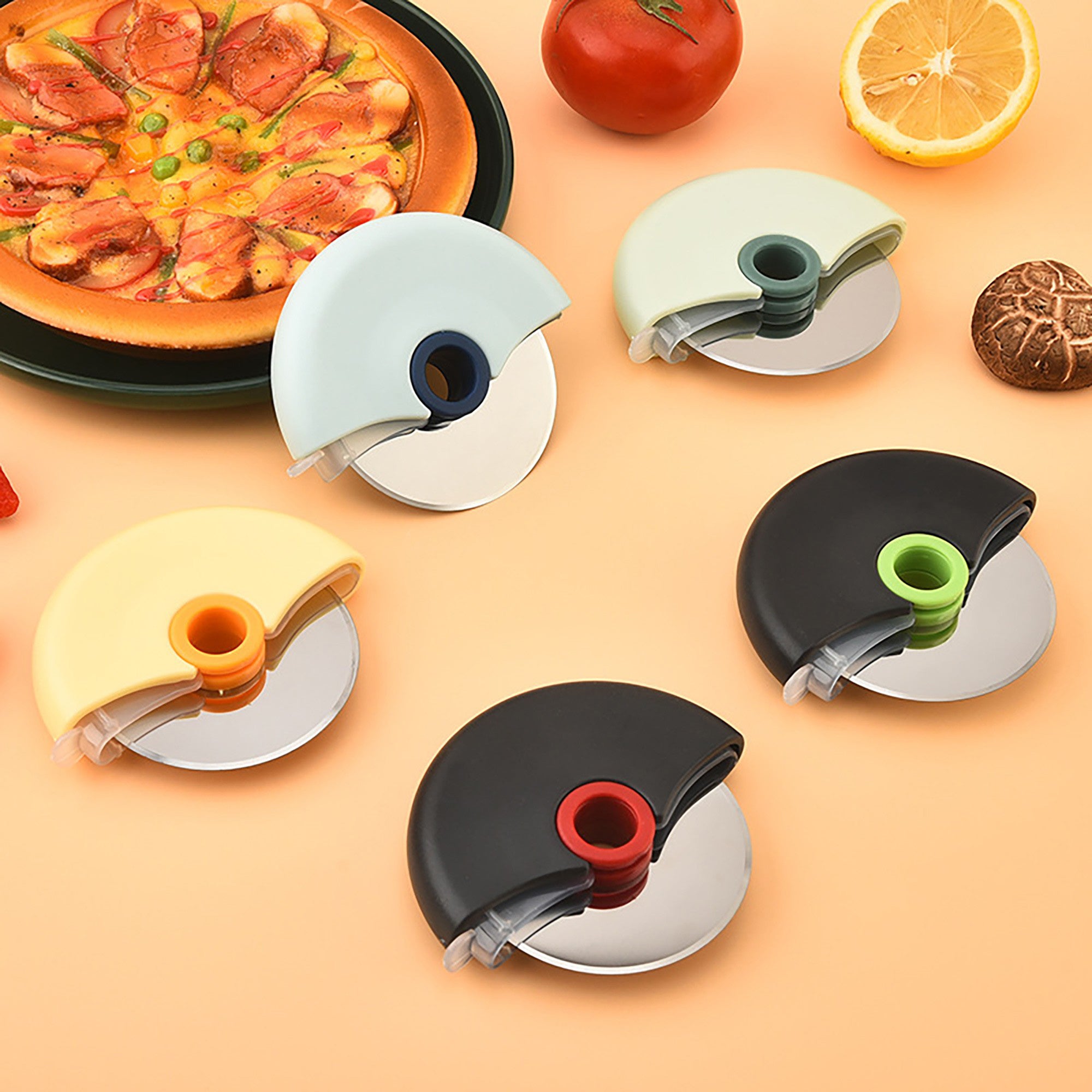 Anna-Kaci Pizza Cutter Wheel with Protective Cover Compact Handheld Rolling Blade Kitchen Cutting Tool