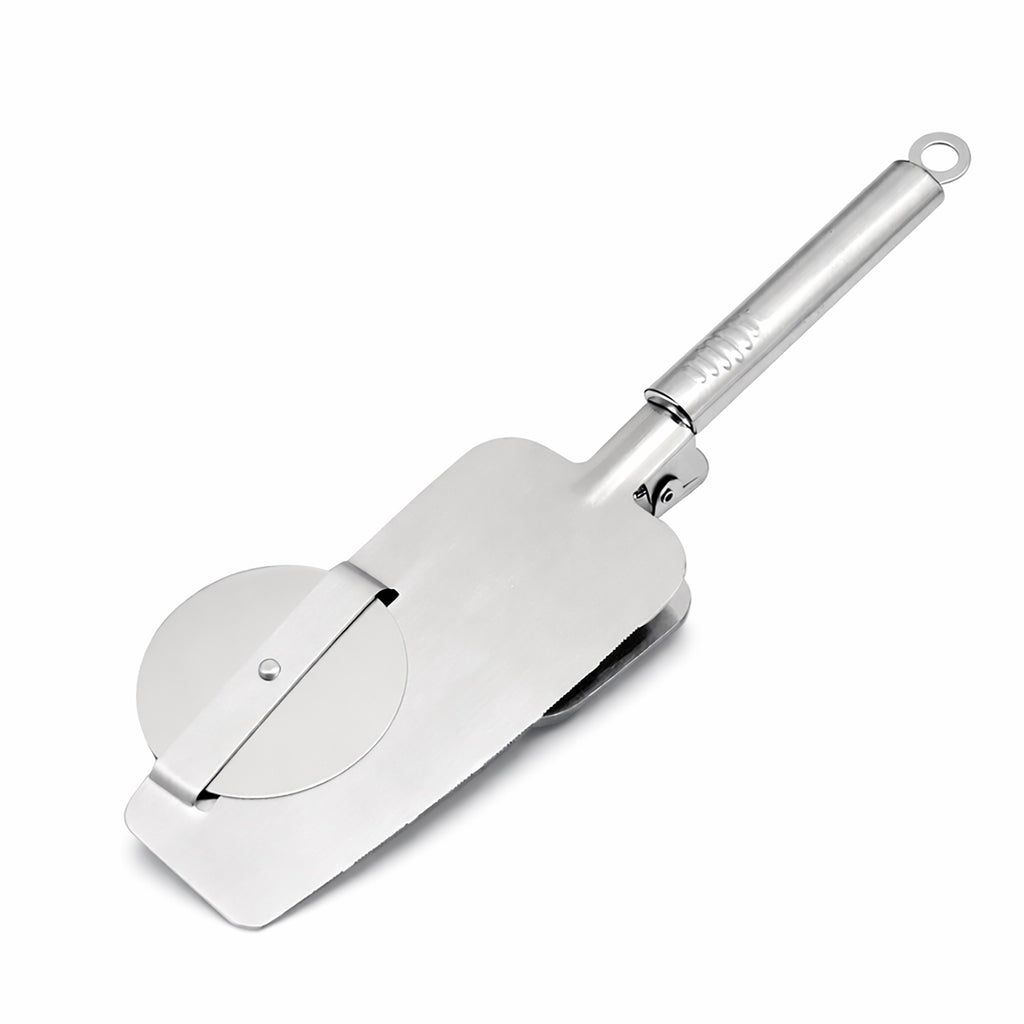 Anna-Kaci Stainless Steel Pizza Cutter and Server Spatula with Rolling Blade Foldable Handle Kitchen Tool