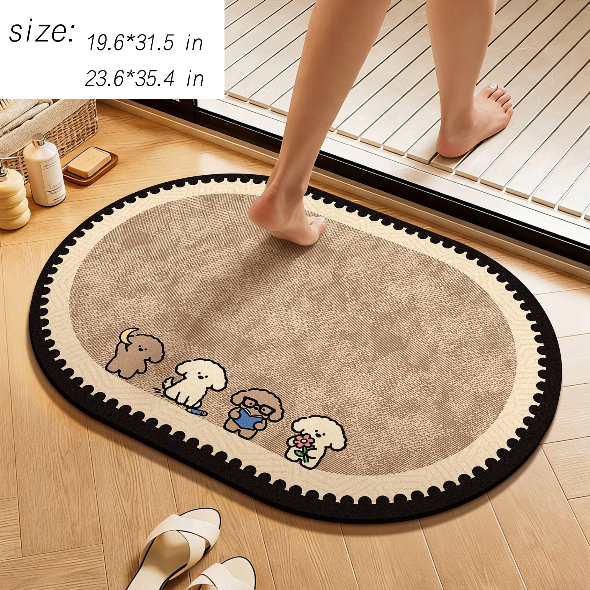 Anna-Kaci Oval Diatomite Bath Mat Soft Suede Surface Quick Dry Cute Cartoon Bathroom Floor Mat