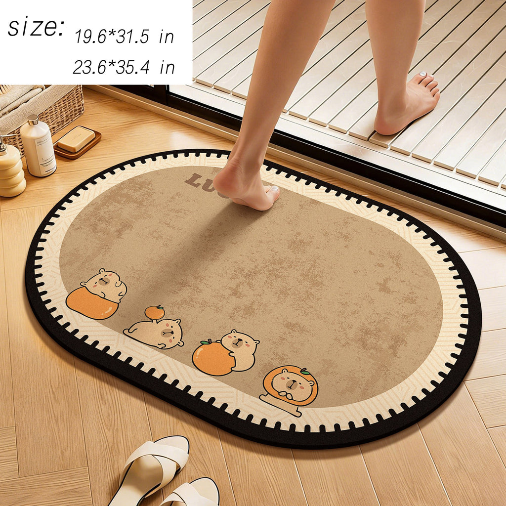 Anna-Kaci Oval Diatomite Bath Mat Soft Suede Surface Quick Dry Cute Cartoon Bathroom Floor Mat