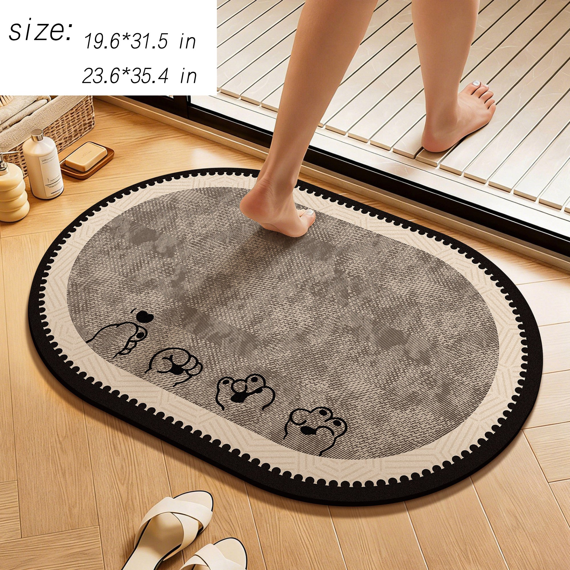 Anna-Kaci Oval Diatomite Bath Mat Soft Suede Surface Quick Dry Cute Cartoon Bathroom Floor Mat