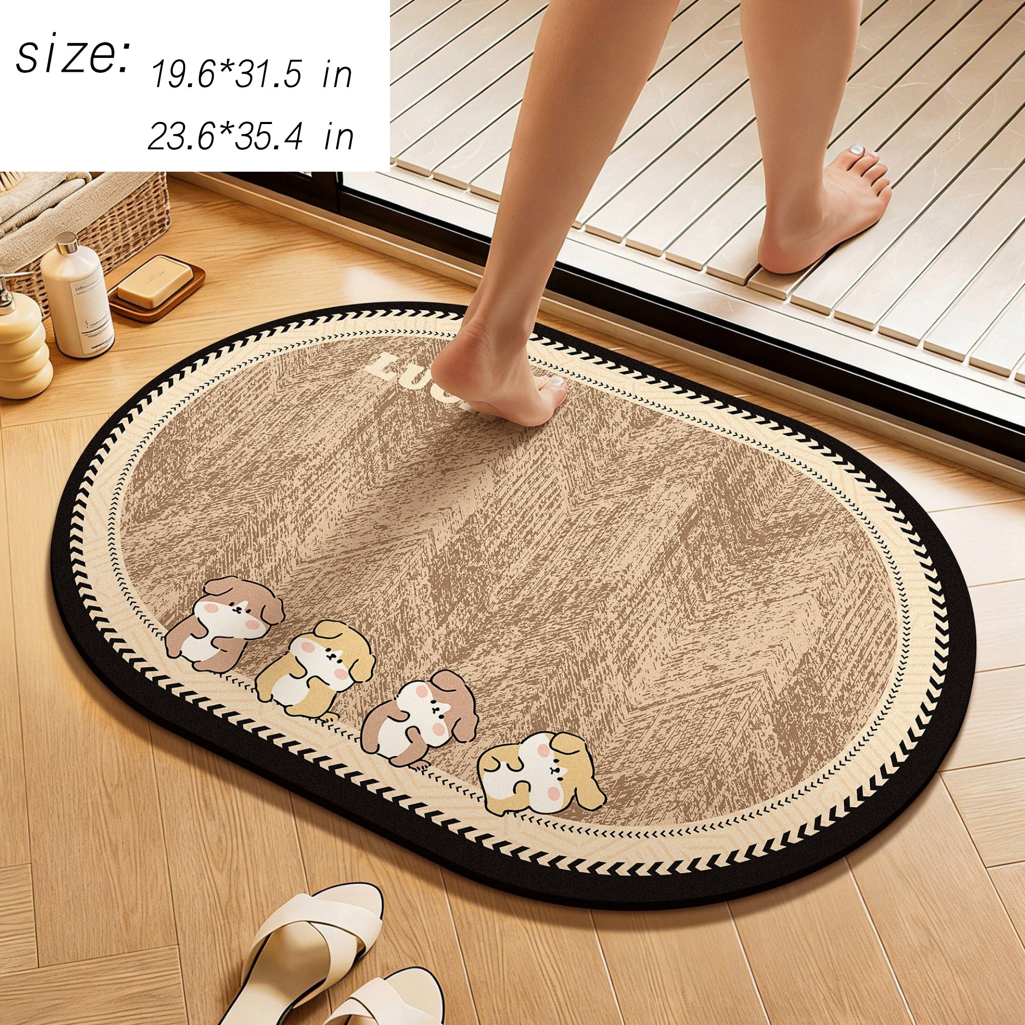 Anna-Kaci Oval Diatomite Bath Mat Soft Suede Surface Quick Dry Cute Cartoon Bathroom Floor Mat