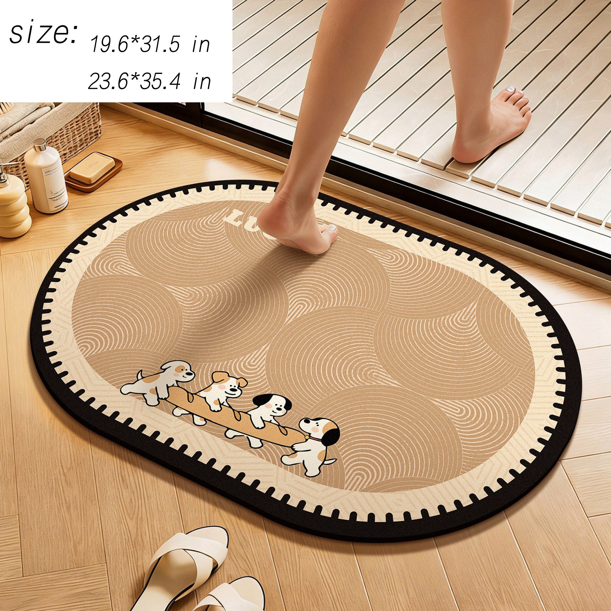 Anna-Kaci Oval Diatomite Bath Mat Soft Suede Surface Quick Dry Cute Cartoon Bathroom Floor Mat