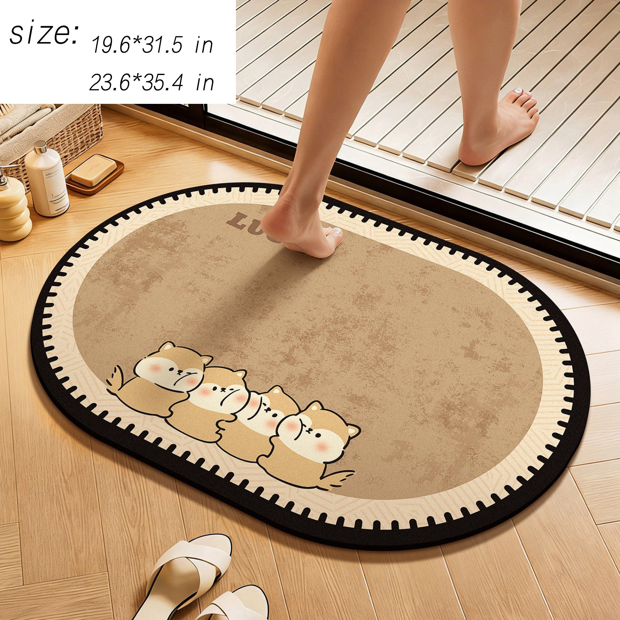 Anna-Kaci Oval Diatomite Bath Mat Soft Suede Surface Quick Dry Cute Cartoon Bathroom Floor Mat