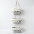 Anna-Kaci 3 Tier Hanging Storage Basket Cotton Rope Wall Organizer Tassel Decorative Storage