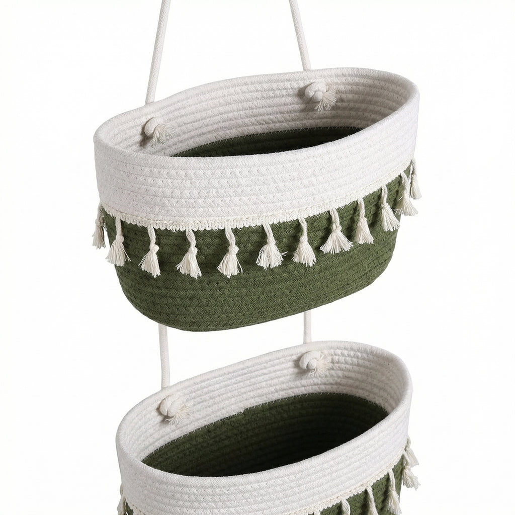 Anna-Kaci 3 Tier Hanging Storage Basket Cotton Rope Wall Organizer Tassel Decorative Storage