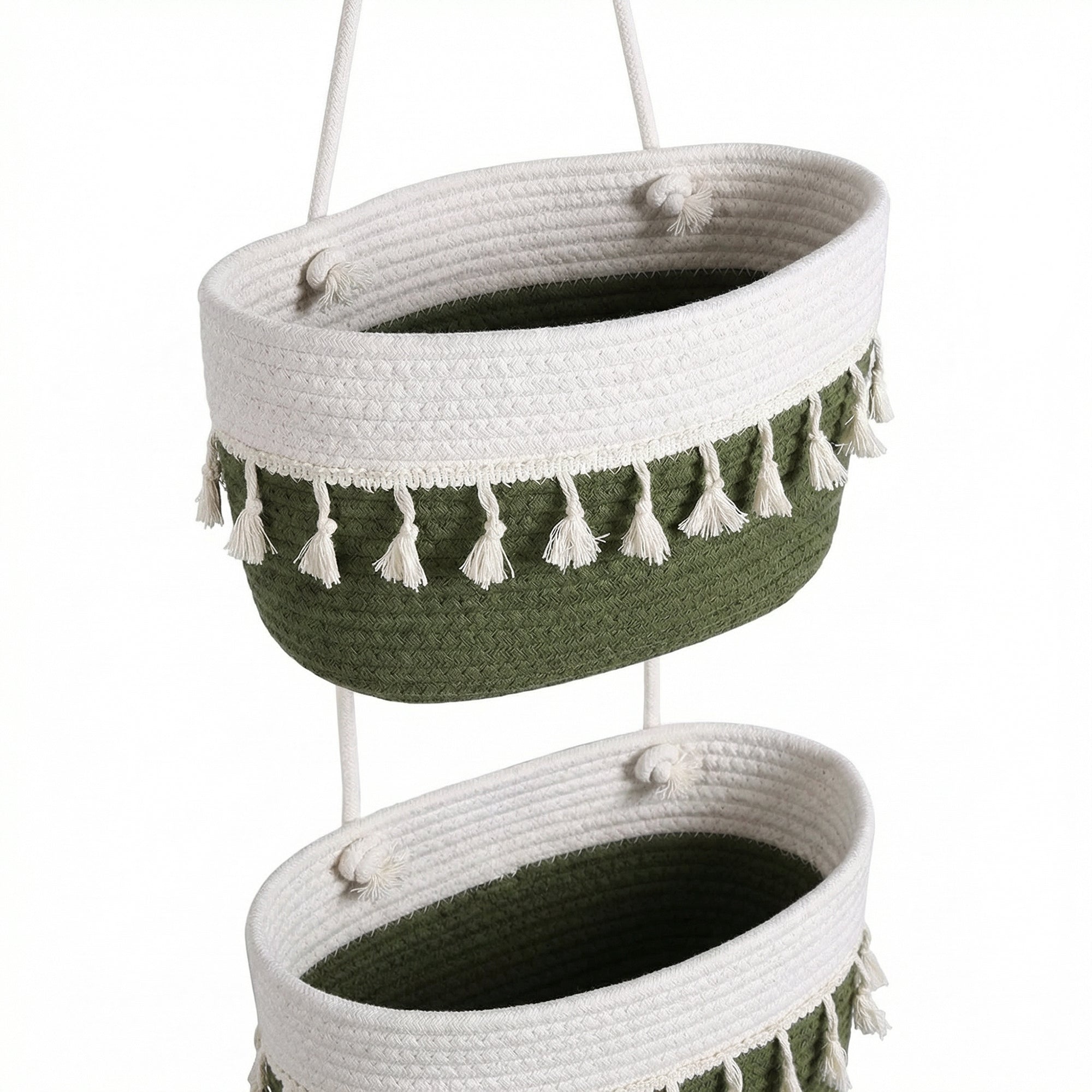 Anna-Kaci 3 Tier Hanging Storage Basket Cotton Rope Wall Organizer Tassel Decorative Storage