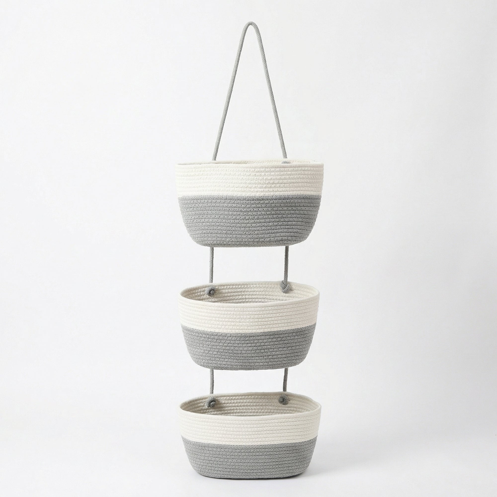 Anna-Kaci 3 Tier Hanging Storage Basket Cotton Rope Wall Organizer Tassel Decorative Storage