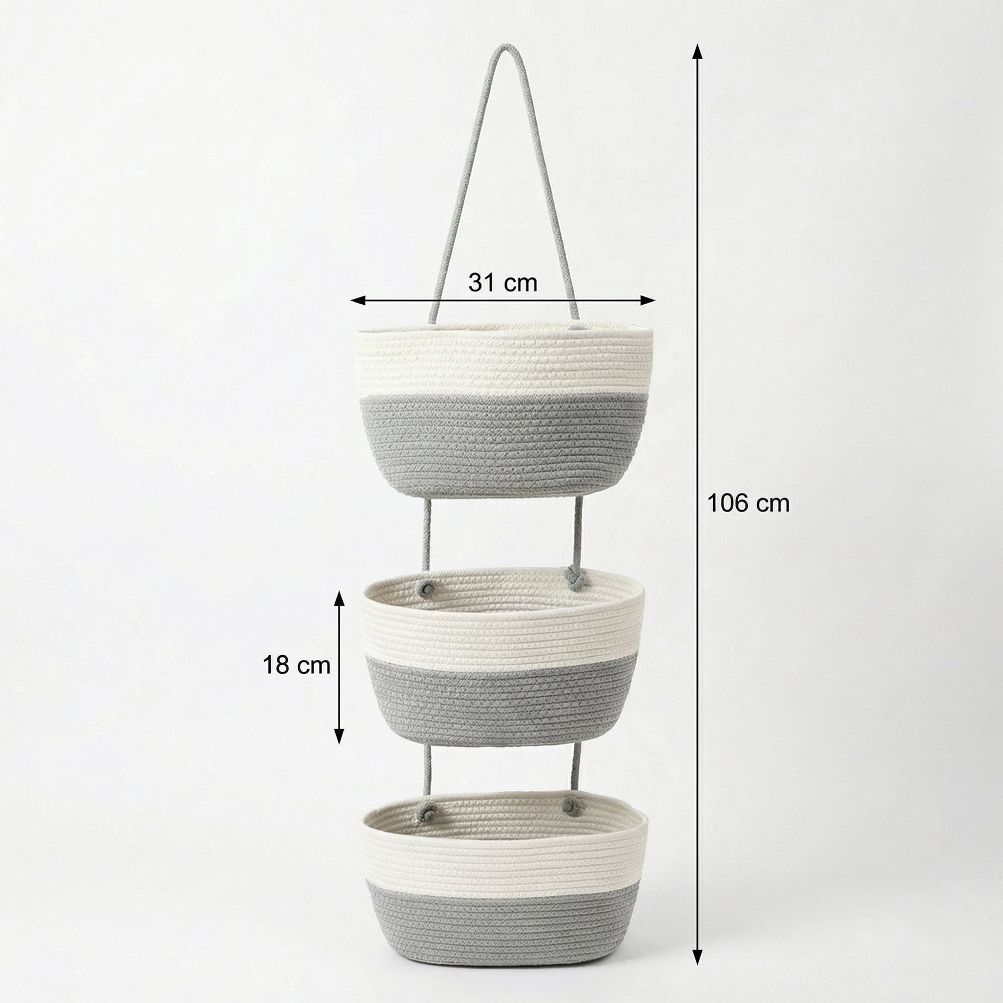 Anna-Kaci 3 Tier Hanging Storage Basket Cotton Rope Wall Organizer Tassel Decorative Storage