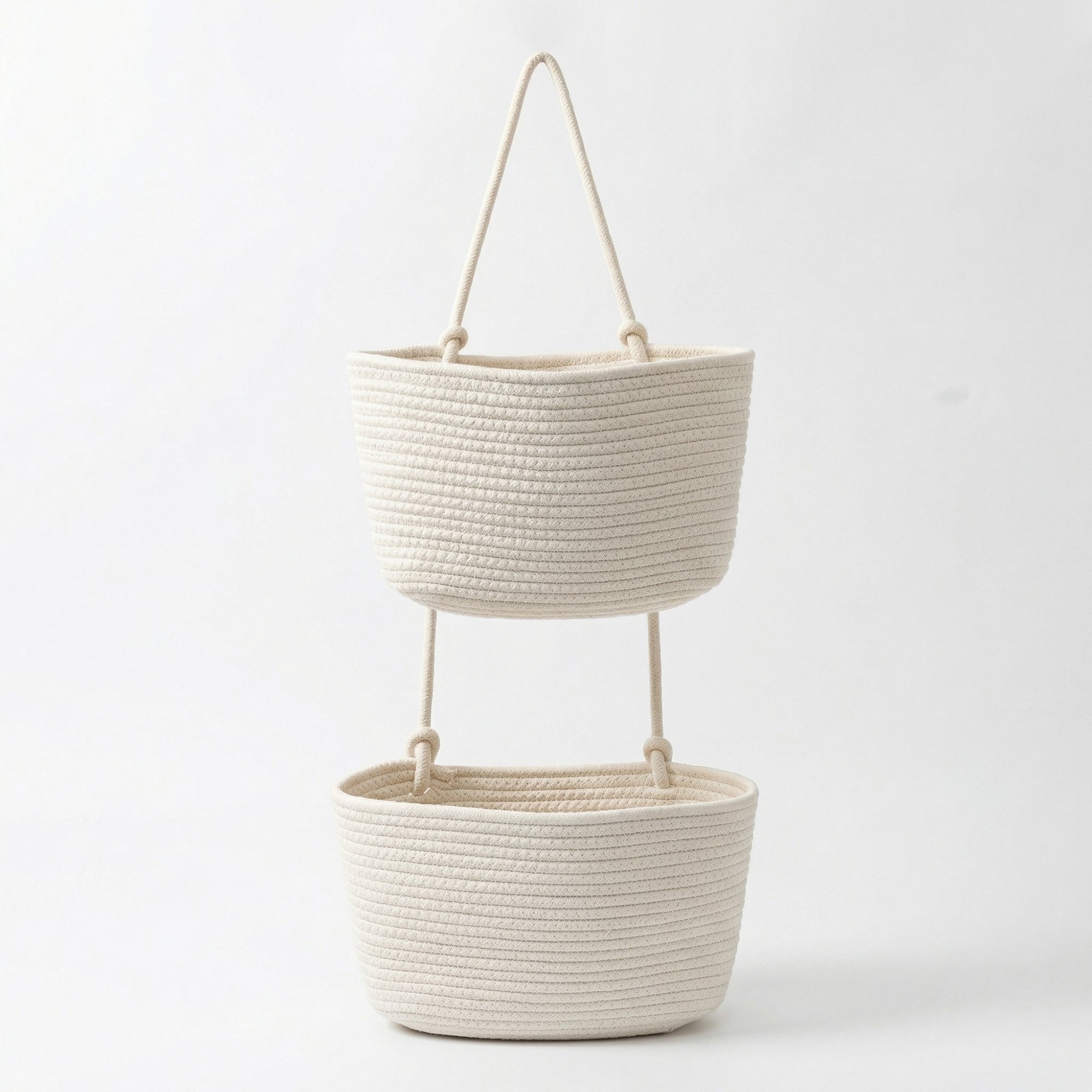 Anna-Kaci 2 Tier Hanging Storage Basket Cotton Rope Wall Organizer Modern Neutral Storage
