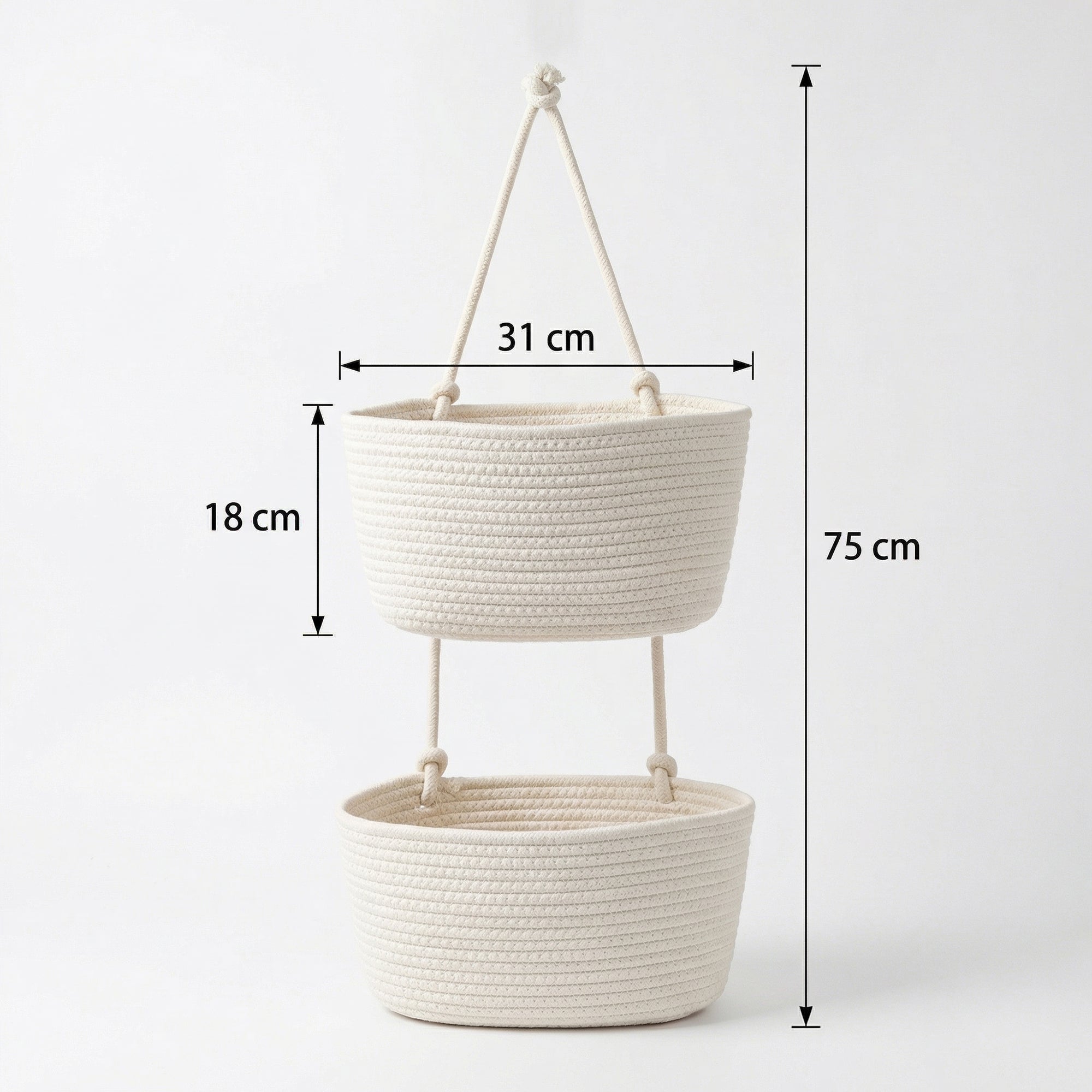 Anna-Kaci 2 Tier Hanging Storage Basket Cotton Rope Wall Organizer Modern Neutral Storage